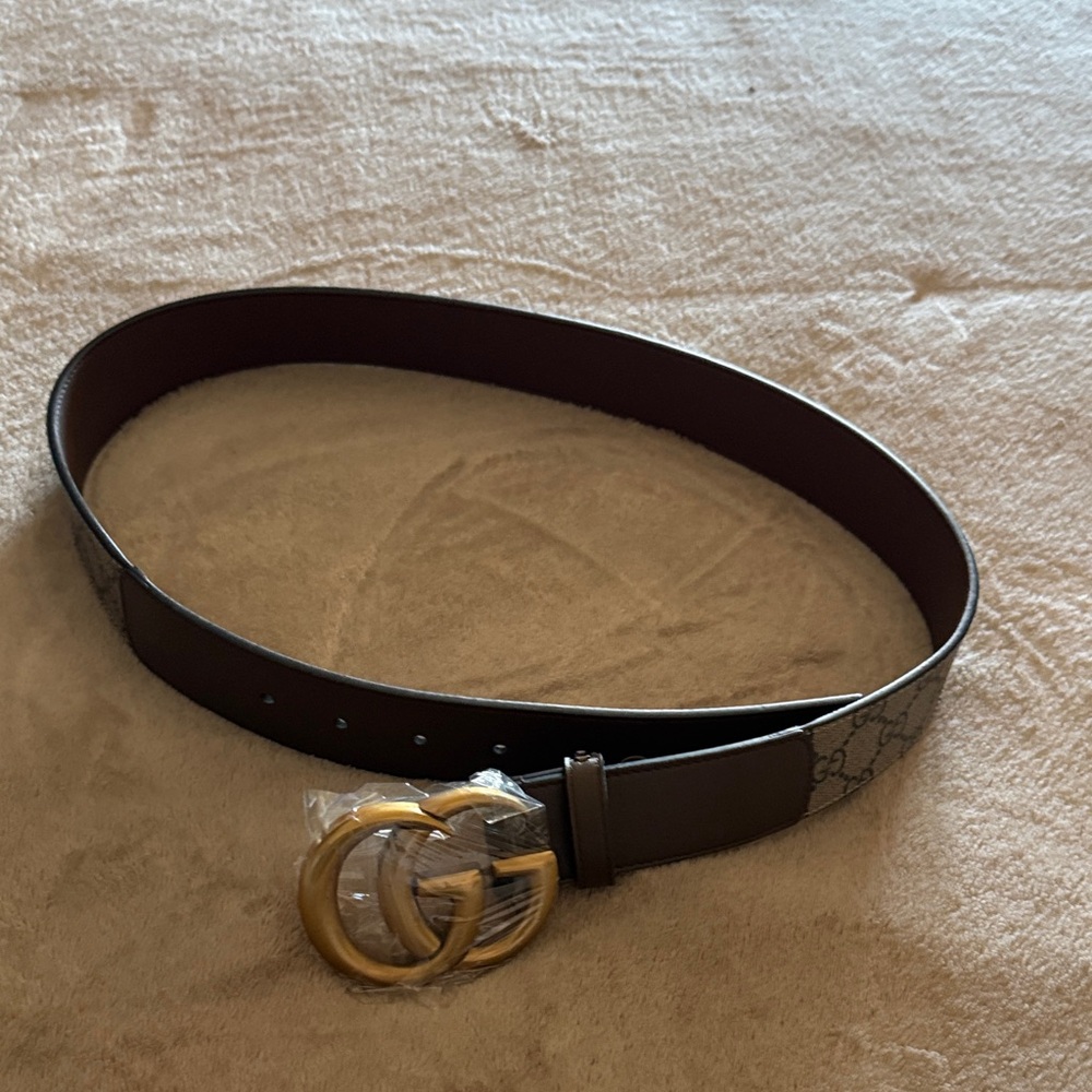 Womens Gucci monogram Belt with Gold Buckle size 85
